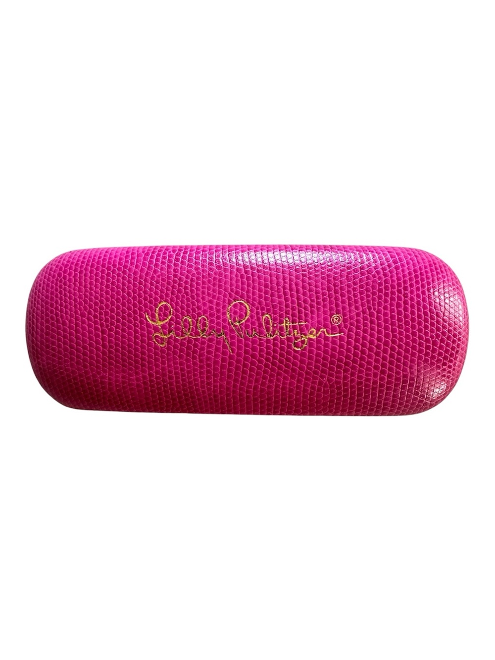 LILY PULITZER Hot Pink Faux Snakeskin Hard Eyeglass Case Cobalt Blue/Gold